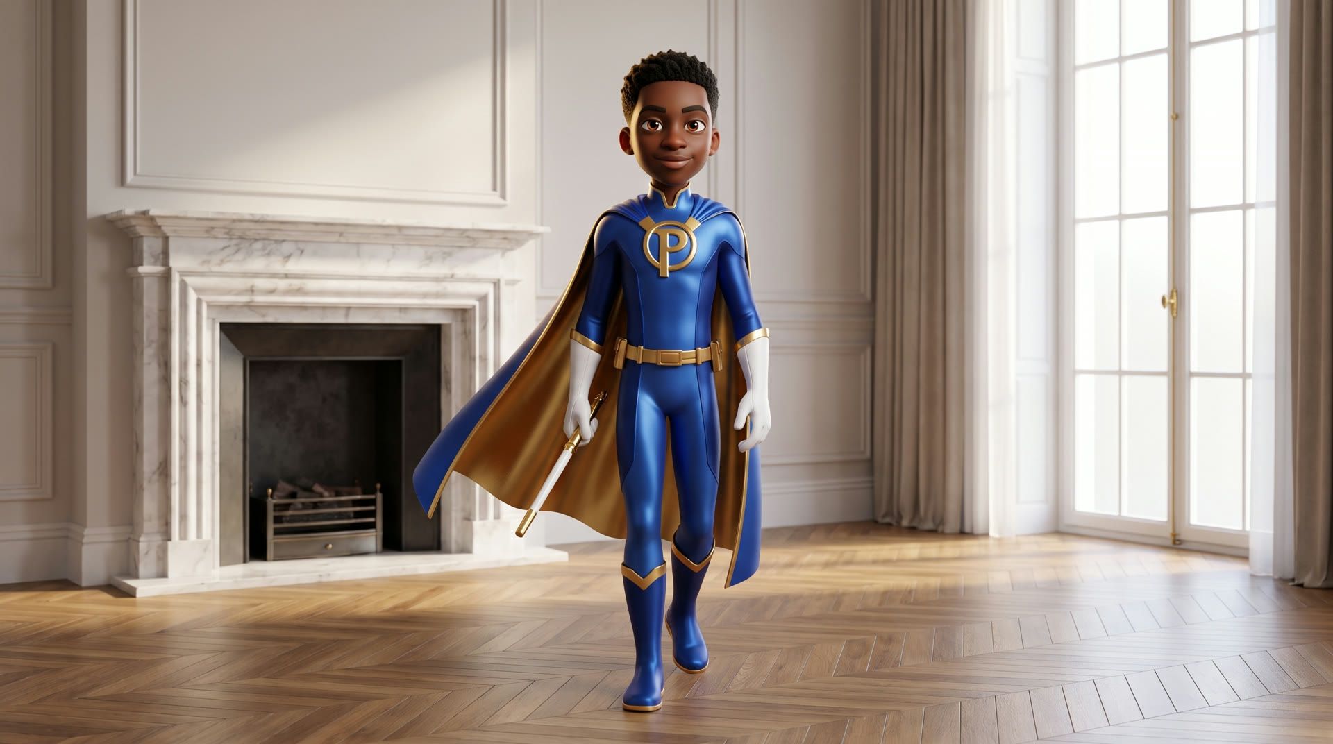 Precise, the Precise Cleaning hero, standing in a spotless luxury living room